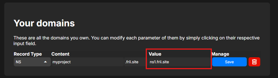 frii.site NS value modified to ns1.frii.site
