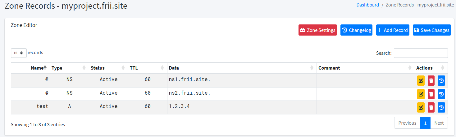 DNS portal containing records