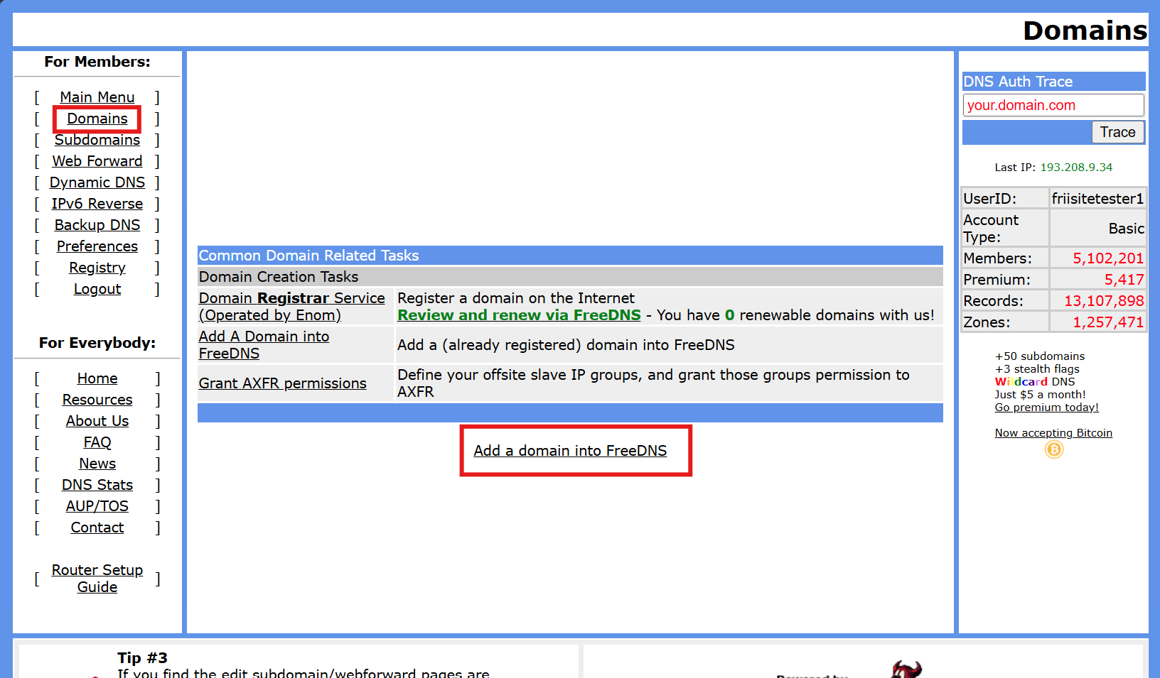 Navigating to adding a domain
