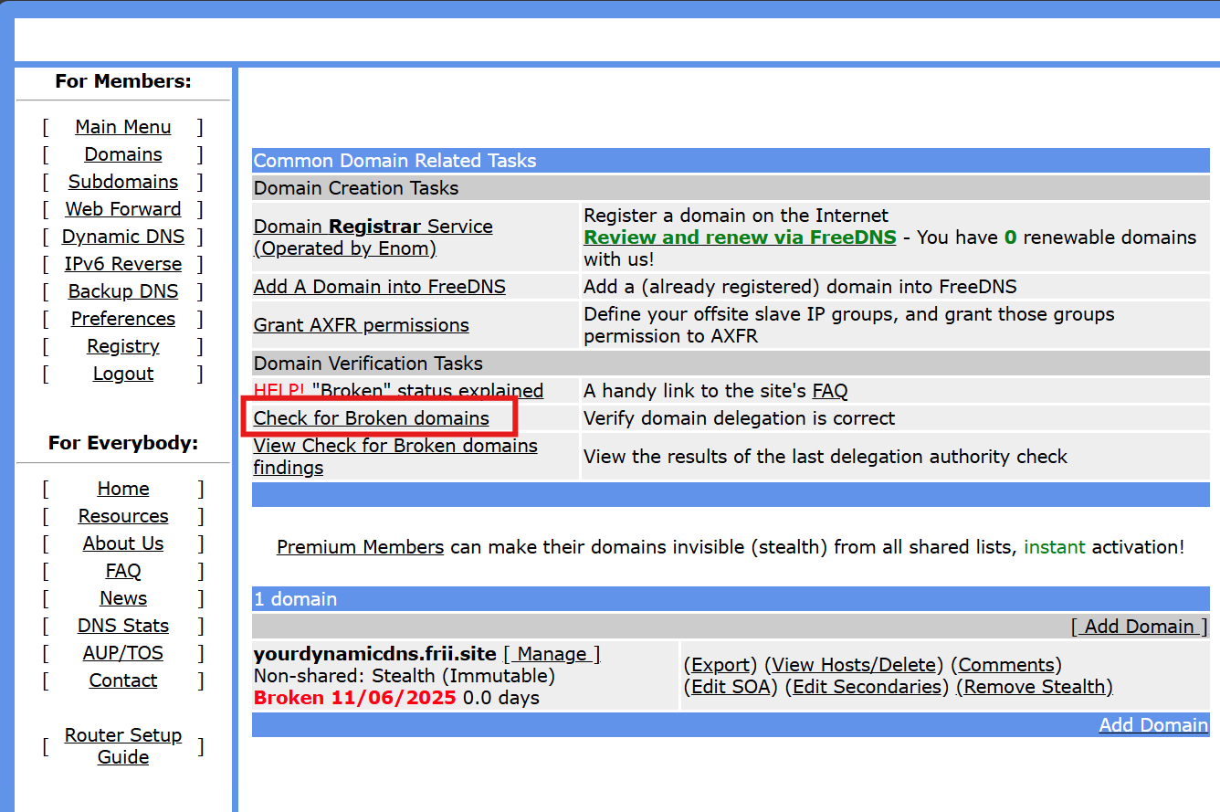 Click Check for Broken domains button in Main Menu