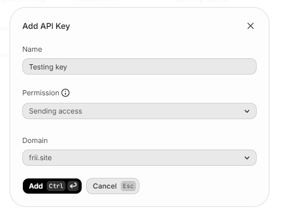 Resends new api key modal